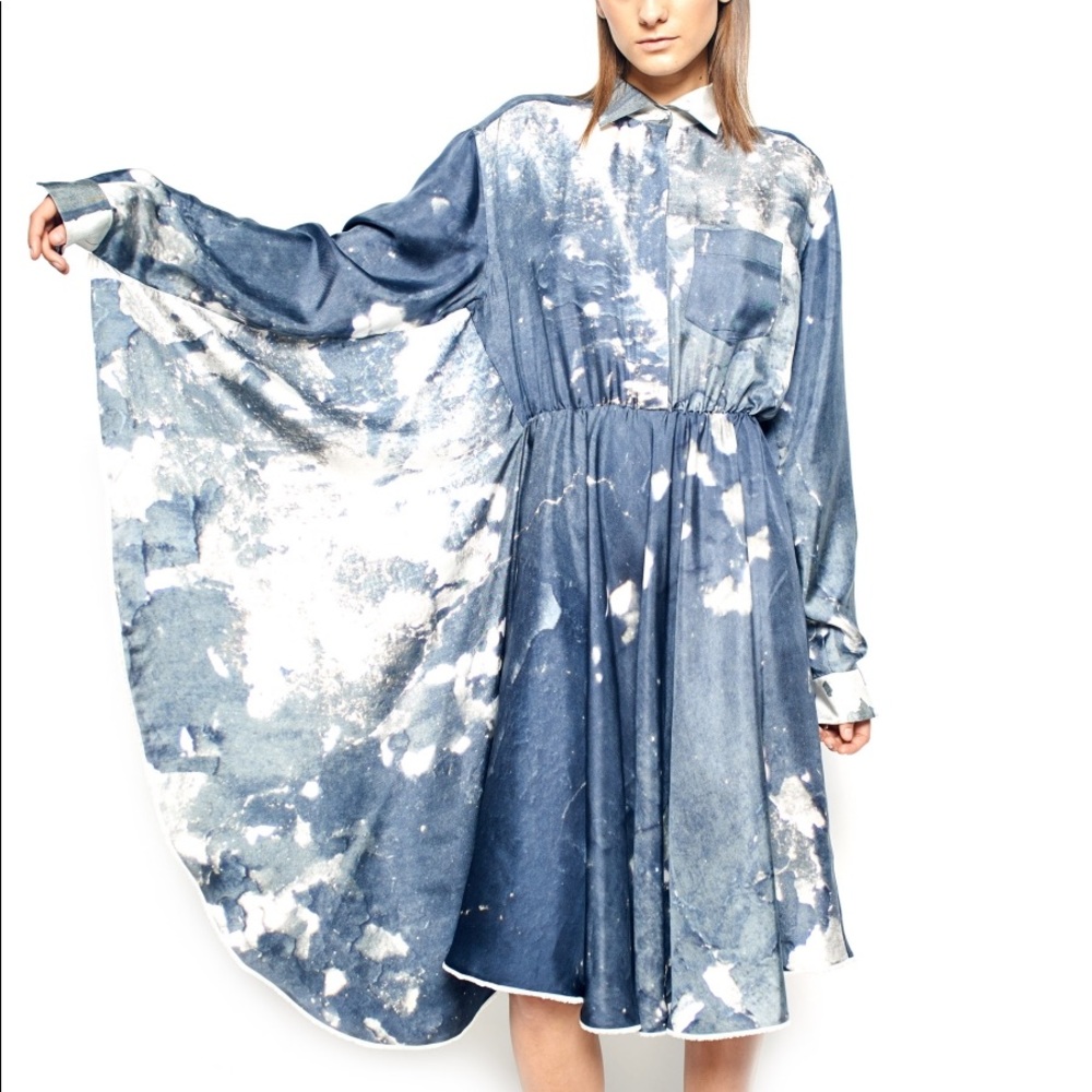 Printed Batwing Shirt Dress